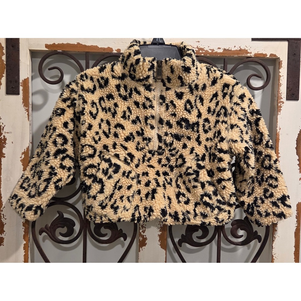 Polo Ralph Lauren Toddler Girls 2T Leopard Print Sherpa Fleece 1/4 Zip Pullover